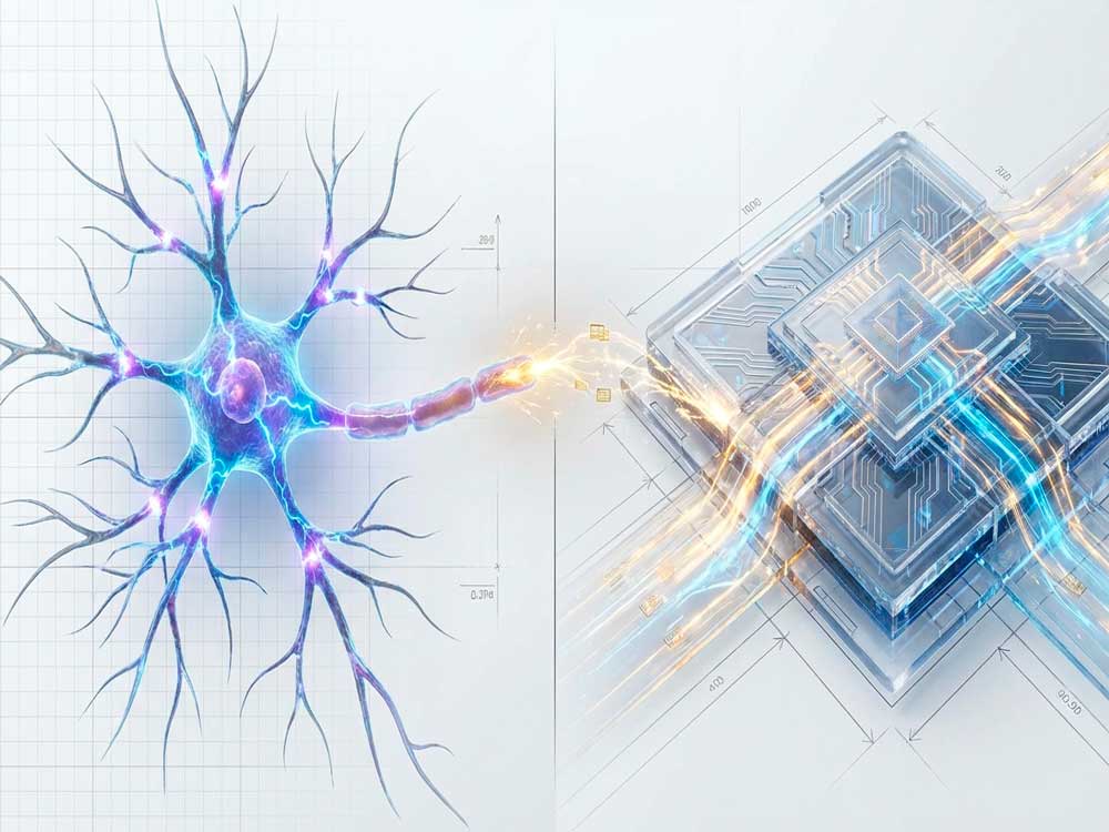 Comparison between biological neurons and neuromorphic computing chips