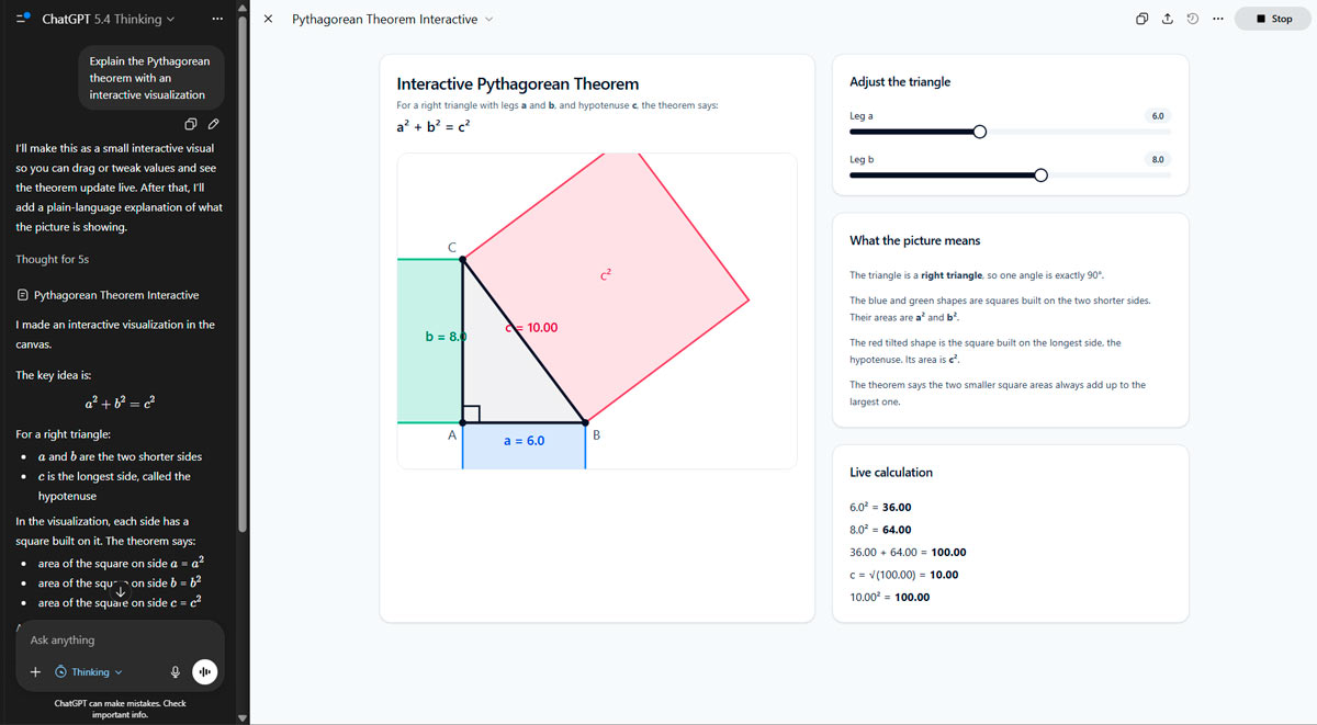 Інтерактивна візуалізація математики в ChatGPT зі змінними параметрами
