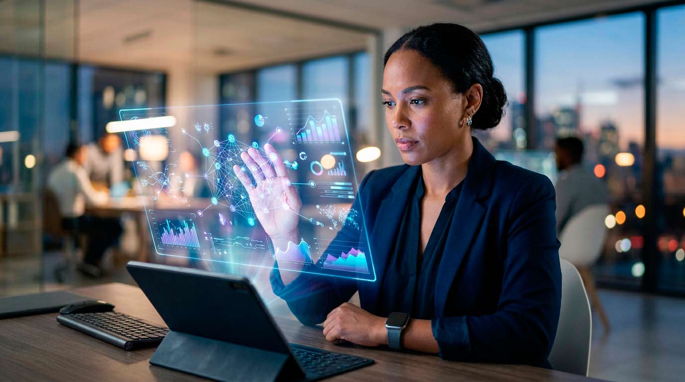 Профессионал сотрудничает с интерфейсом ИИ для решения сложной стратегической задачи