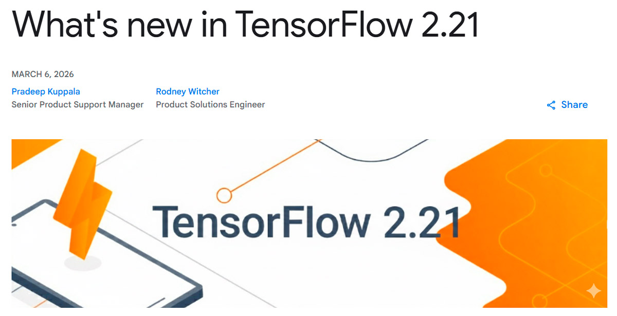 Анонс релиза TensorFlow 2.21 в блоге разработчиков Google